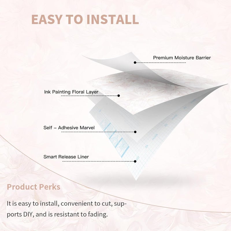 Dimoon 362"x17.3" Peel and Stick Wallpaper Pink Floral Boho Cute Contact Paper Pink Girly White Flower Wallpaper Removable Dorm Girls Wall Paper Self Adhesive Modern Kitchen Bedroom Vinyl Roll - Image 5